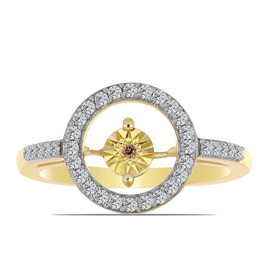 Arannyal Bevont Ezüst Gyűrű Kognak Gyémánttal és Fehér Topázzal