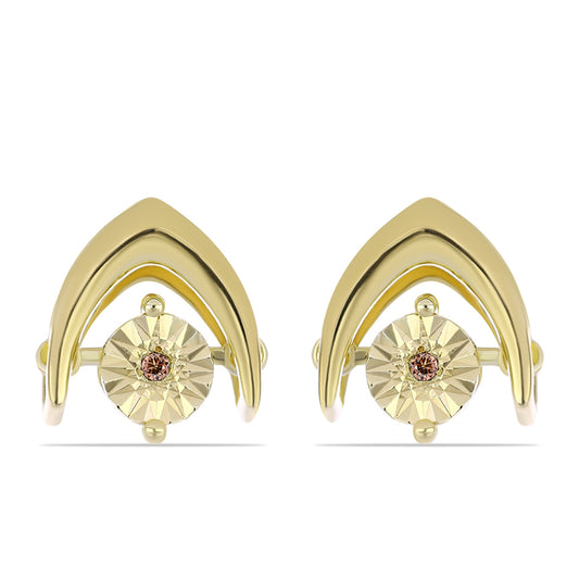 Arannyal Bevont Ezüst Fülbevaló Kognak Gyémánttal