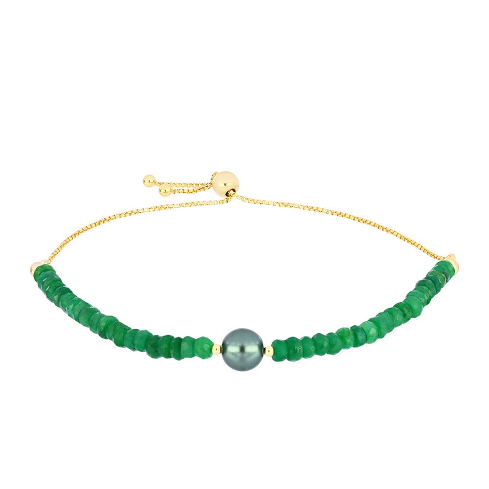 Arannyal Bevont Ezüst Karkötő "Tahiti-zöld" illúzió édesvízi Kagylógyönggyel és Brazil Smaragddal