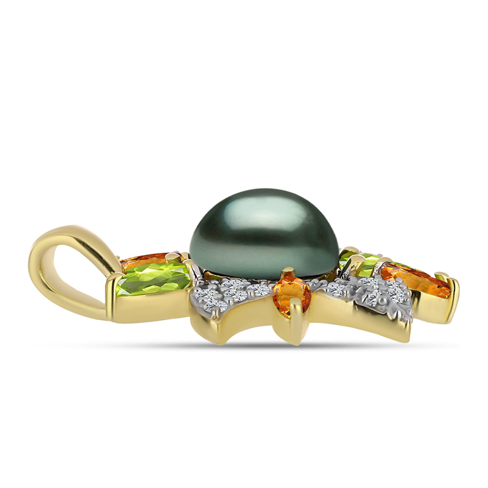 Arannyal Bevont Ezüst Medál "Tahiti-zöld" illúzió édesvízi Kagylógyönggyel és Changbai Peridottal