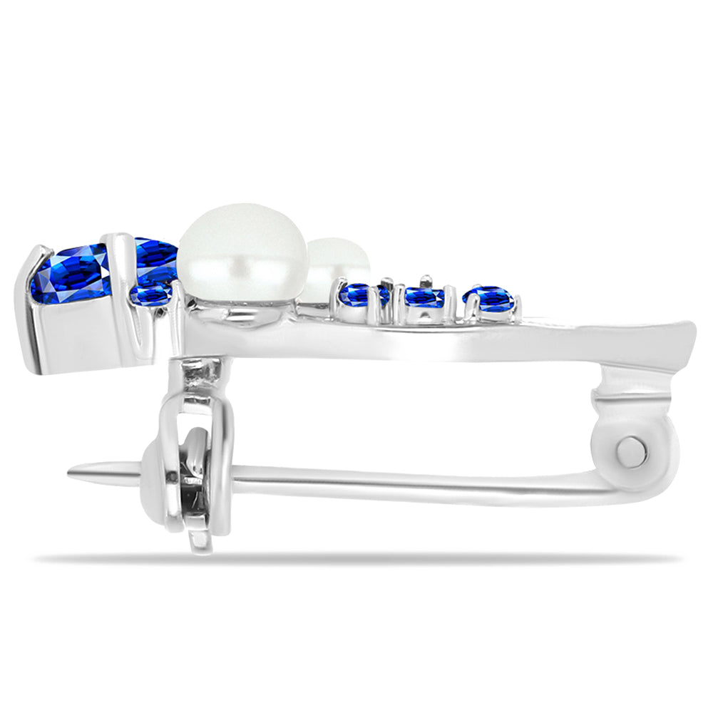 Ezüst Bross Ausztrál Kék Zafírral és Fehér Édesvízi Kagylógyönggyel