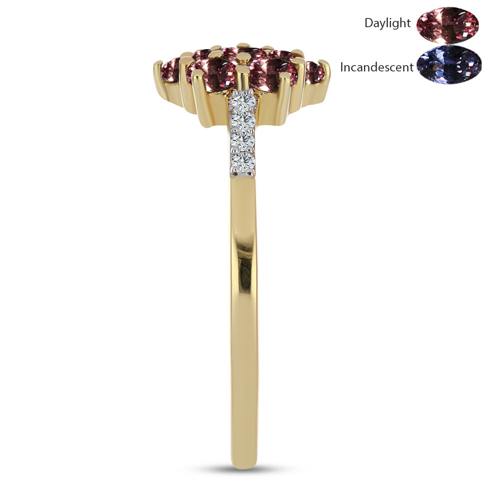 Arannyal Bevont Ezüst Gyűrű Tsivory Színváltós Gránáttal és Fehér Topázzal