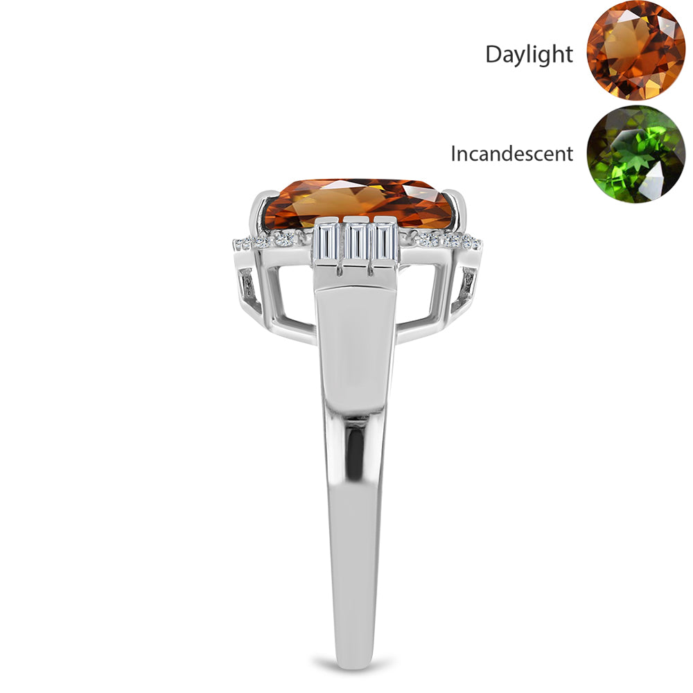 Ezüst Gyűrű Minősített laboratóriumban előállított Anatóliai Zultanit-tal és Fehér Cirkónnal