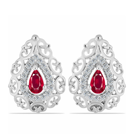 Ezüst Fülbevaló Madagaszkári Rubinnal és Fehér Topázzal