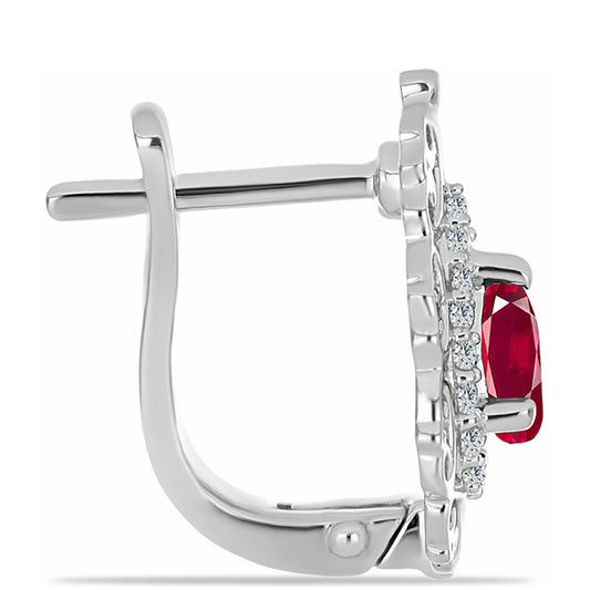 Ezüst Fülbevaló Madagaszkári Rubinnal és Fehér Topázzal