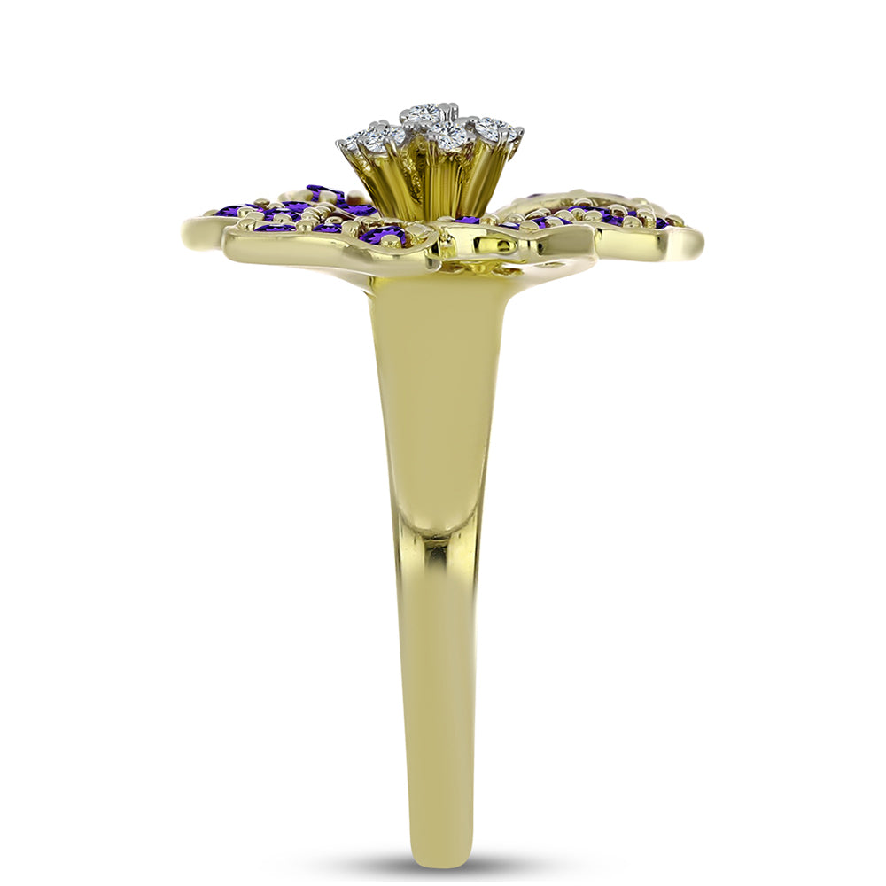 Arannyal Bevont Ezüst Gyűrű Marokkói Ametiszttel és Fehér Topázzal