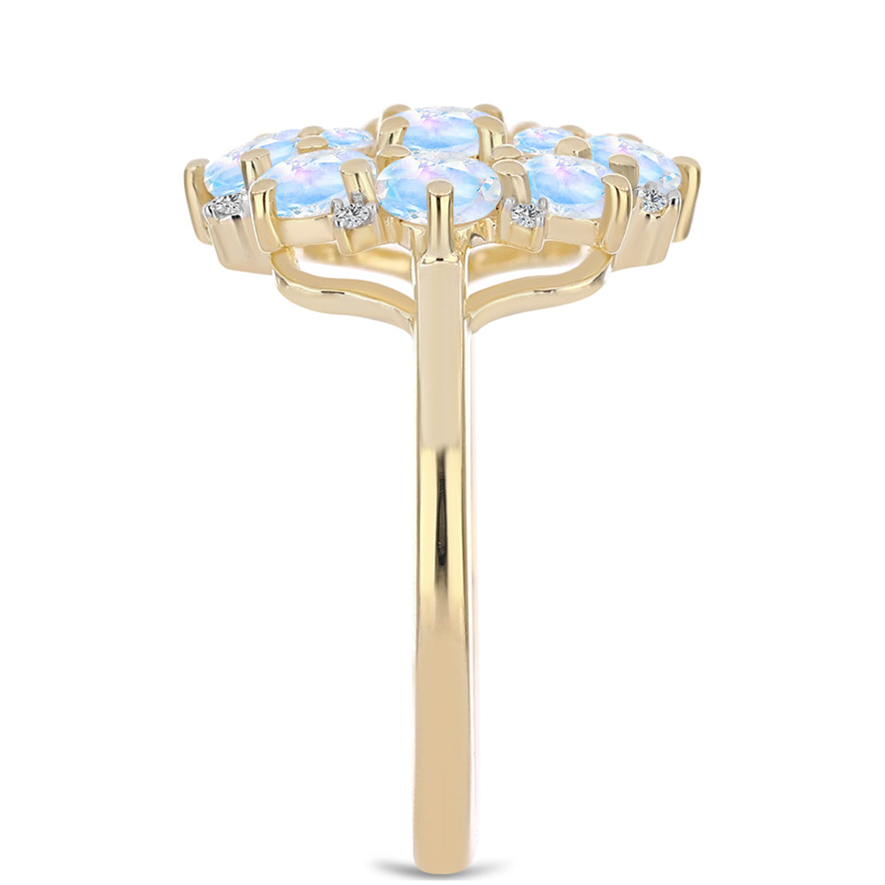 Arannyal Bevont Ezüst Gyűrű Szivárvány Holdkővel és Fehér Topázzal