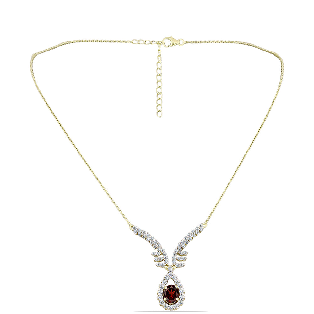 Arannyal Bevont Ezüst Nyaklánc Barton Gránáttal és Fehér Topázzal