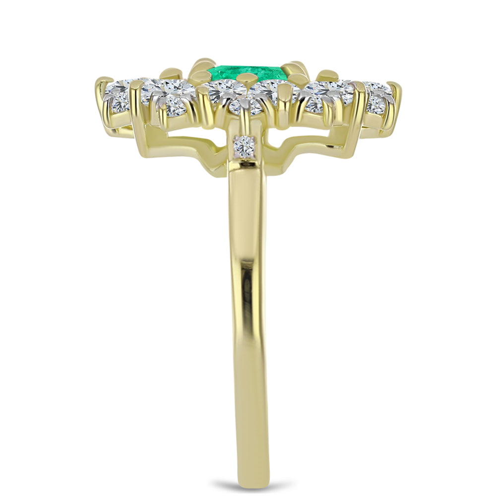 Arannyal Bevont Ezüst Gyűrű Kolumbiai Smaragddal és Fehér Gyémánttal