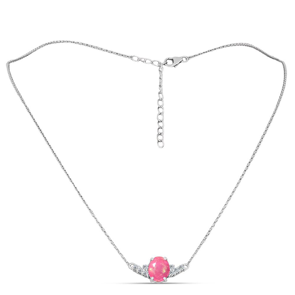 Ezüst Nyaklánc Rózsaszínű Opállal és Fehér Topázzal