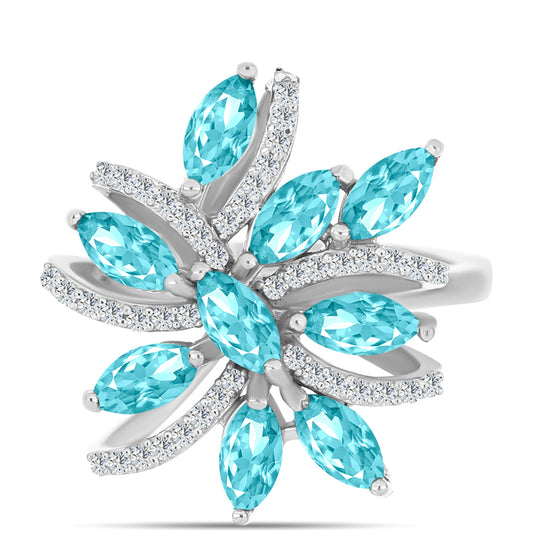 Ezüst Gyűrű Paraiba Kvarccal és Fehér Topázzal
