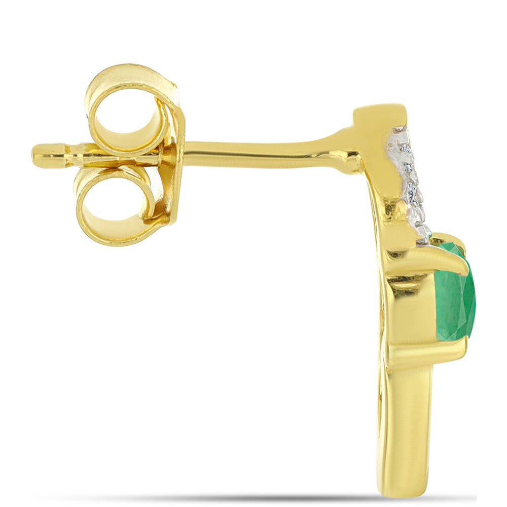 Arannyal Bevont Ezüst Fülbevaló Brazil Smaragddal és Természetes Fehér Cirkónnal
