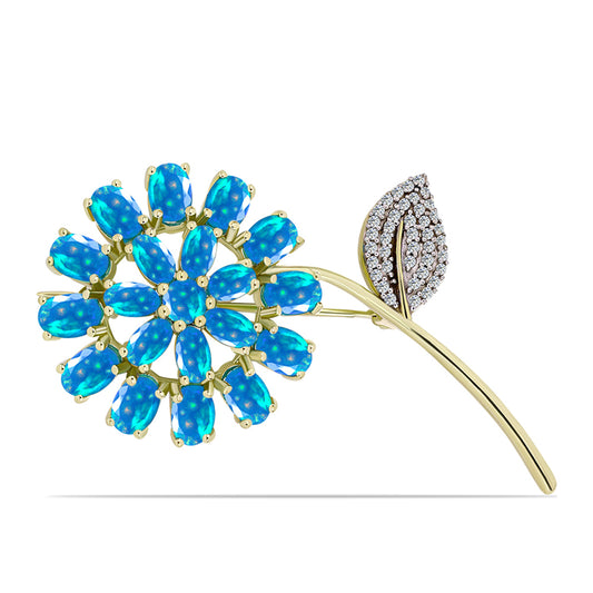 Arannyal Bevont Ezüst Bross Etiópiai Paradicsomi Opállal és Fehér Topázzal