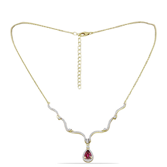 Arannyal Bevont Ezüst Nyaklánc Rhodolit Gránáttal és Fehér Topázzal
