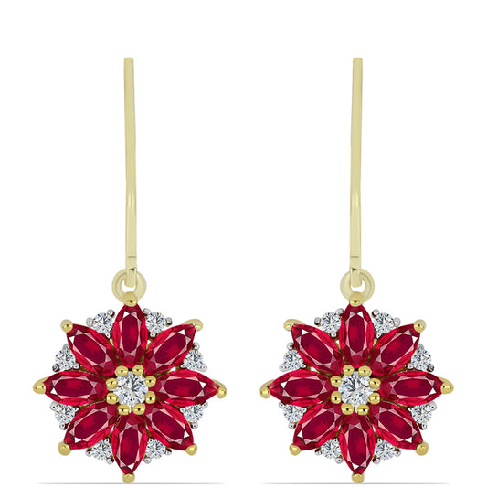 Arannyal Bevont Ezüst Fülbevaló Madagaszkári Rubinnal és Fehér Topázzal