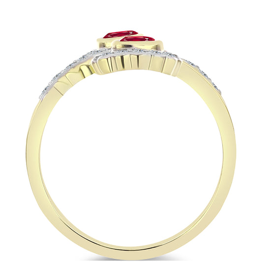 Arannyal Bevont Ezüst Gyűrű Madagaszkári Rubinnal és Fehér Topázzal