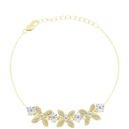 Arannyal Bevont Ezüst Karkötő Fehér Gyémánttal és Fehér Topázzal