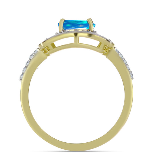 Arannyal Bevont Ezüst Gyűrű Etiópiai Paradicsomi Opállal és Fehér Topázzal