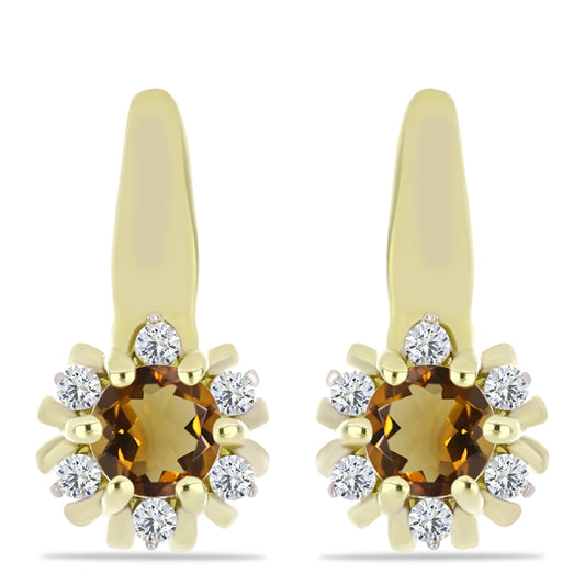 Arannyal Bevont Ezüst Fülbevaló Kognak Kvarccal és Fehér Topázzal