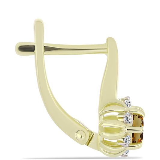 Arannyal Bevont Ezüst Fülbevaló Kognak Kvarccal és Fehér Topázzal