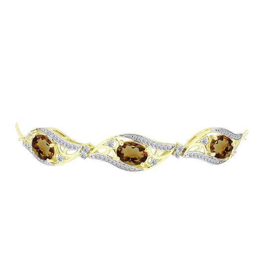 Arannyal Bevont Ezüst Karkötő Kognak Kvarccal és Fehér Topázzal