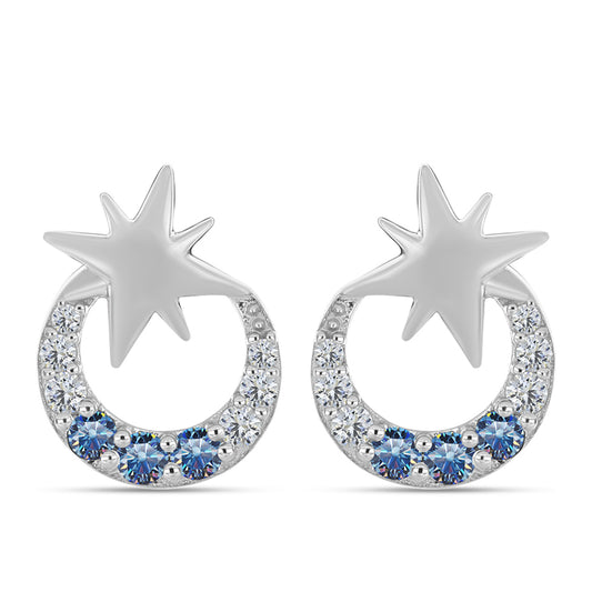 Ezüst Fülbevaló Óceánkék Moissanite-tal és Fehér Topázzal