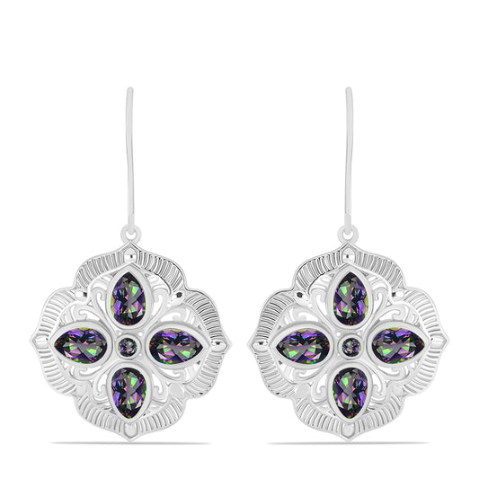 Ezüst Fülbevaló Brazil Misztikus Zöld Kvarccal