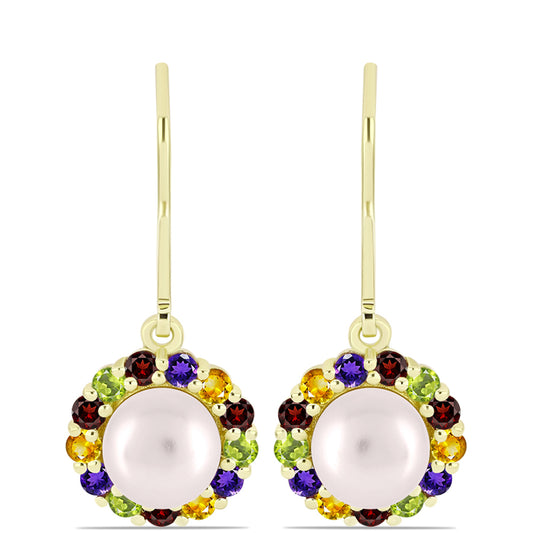 Arannyal Bevont Ezüst Fülbevaló Marokkói Ametiszttel és Ural Citrinnel
