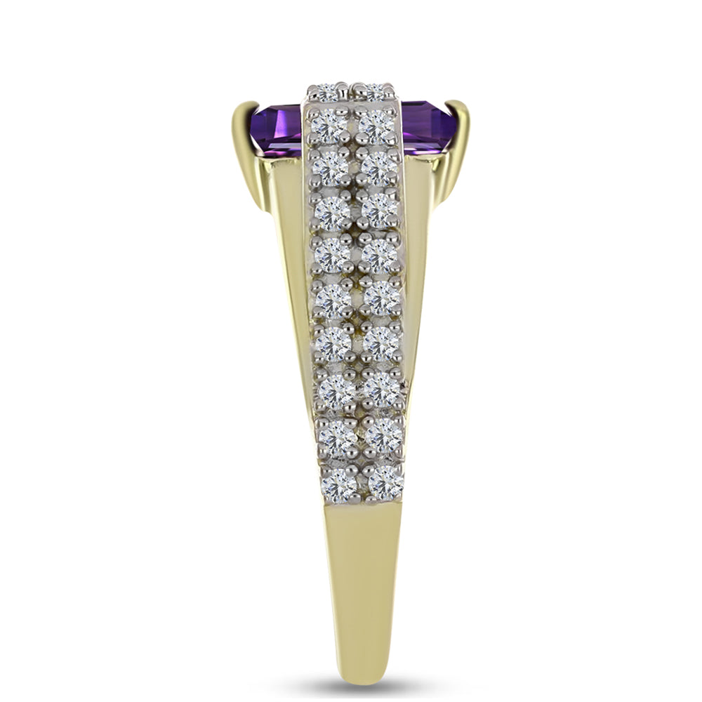 Arannyal Bevont Ezüst Gyűrű Marokkói Ametiszttel és Fehér Topázzal