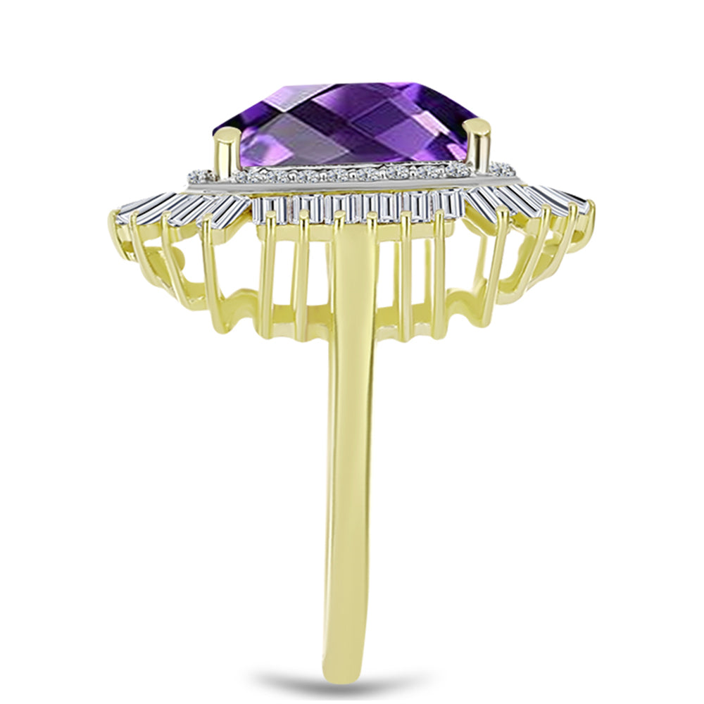 Arannyal Bevont Ezüst Gyűrű Marokkói Ametiszttel és Fehér Cirkónnal