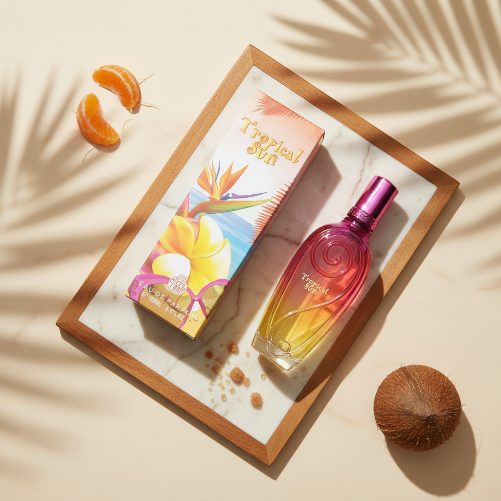 100 ml Eau de Perfume "TROPICAL SUN" Gyümölcsös Pézsma Illat Nőknek, 3% illatolaj tartalommal