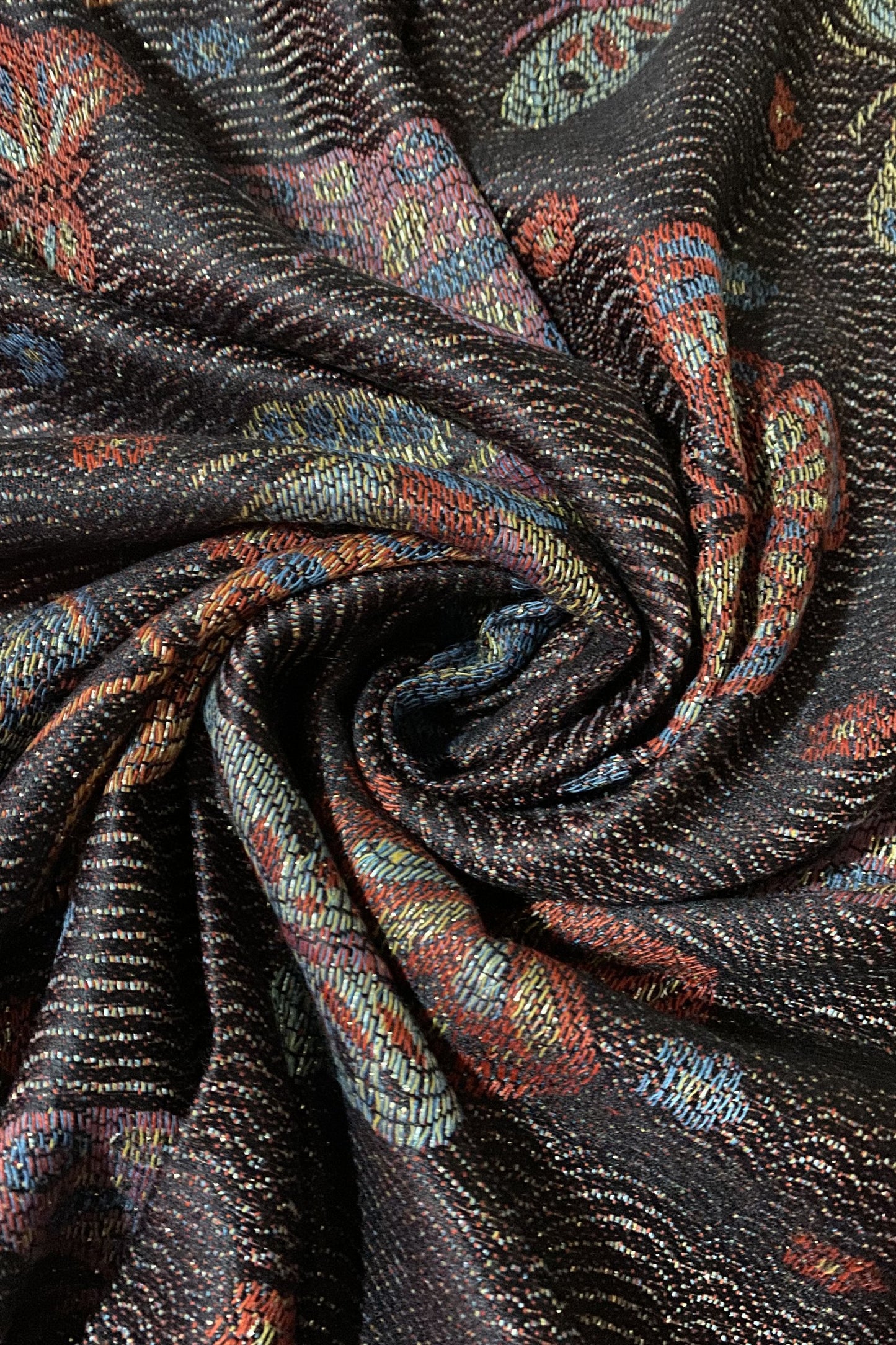 100% Valódi Pashmina Kasmír Sál-Kendő, 70 cm x 170 cm, Pillangó Mintás, Fényes Fekete