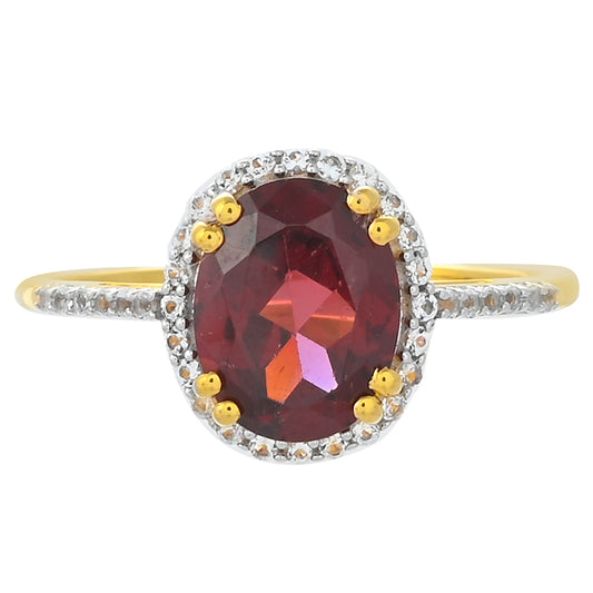 Arannyal Bevont Ezüst Gyűrű Rhodolit Gránáttal és Fehér Topázzal