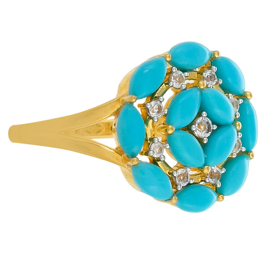 Arannyal Bevont Ezüst Gyűrű Csipkerózsika Türkizzel és Fehér Topázzal