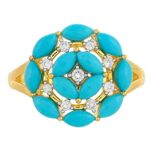 Arannyal Bevont Ezüst Gyűrű Csipkerózsika Türkizzel és Fehér Topázzal