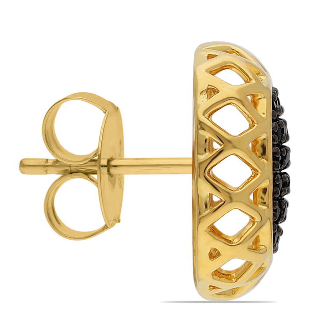 Arannyal Bevont Ezüst Fülbevaló Fekete Spinellel