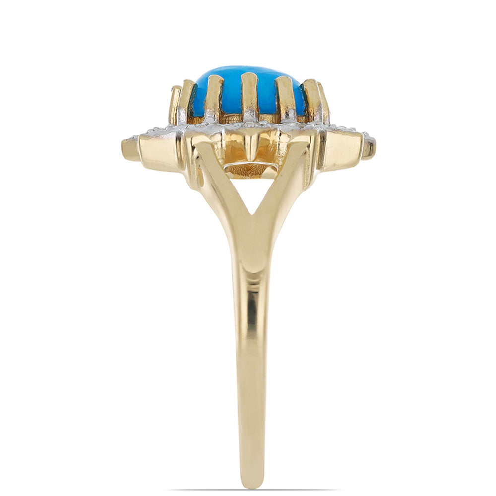 Arannyal Bevont Ezüst Gyűrű Kék Etiópiai Opállal és Fehér Topázzal