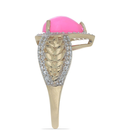 Arannyal Bevont Ezüst Gyűrű Rózsaszínű Opállal és Fehér Topázzal