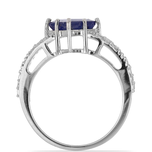 Ezüst Gyűrű Kék Zafírral és Fehér Topázzal