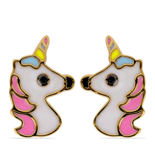 Arannyal Bevont Ezüst Fülbevaló Tűzzománccal és Fekete Spinellel