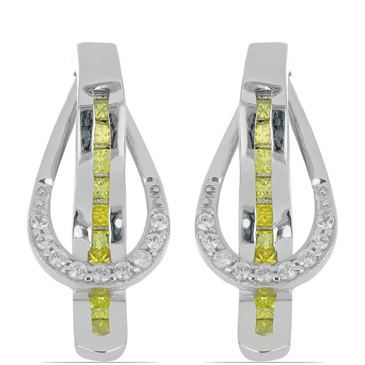 Ezüst Fülbevaló Sárga Gyémánttal és Fehér Cirkónnal