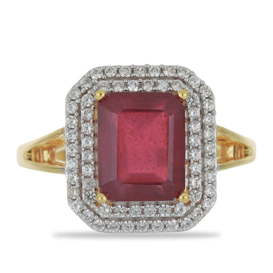 9 Karátos Arany Gyűrű Madagaszkári Rubinnal és Természetes Fehér Cirkónnal