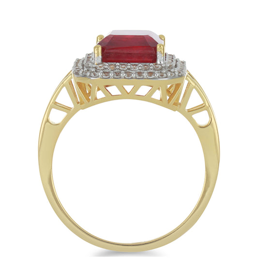 9 Karátos Arany Gyűrű Madagaszkári Rubinnal és Természetes Fehér Cirkónnal