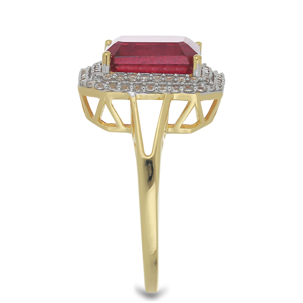 9 Karátos Arany Gyűrű Madagaszkári Rubinnal és Természetes Fehér Cirkónnal