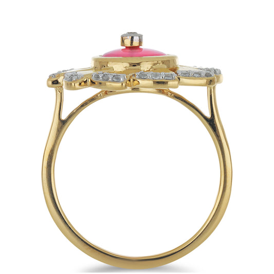 Arannyal Bevont Ezüst Gyűrű Rózsaszínű Opállal és Fehér Topázzal