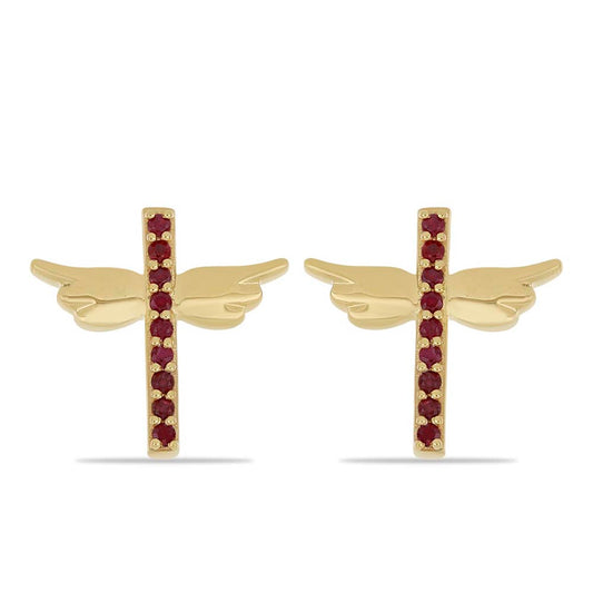 Arannyal Bevont Ezüst Fülbevaló Madagaszkári Rubinnal