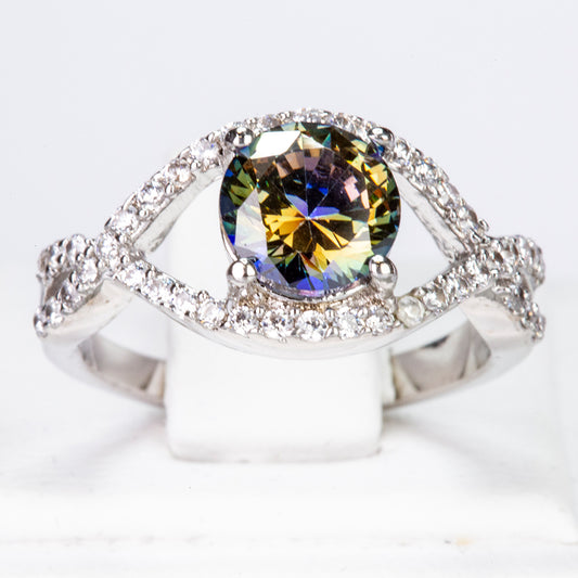 Arany tónusú Emporia Ötvözetű Gyűrű Zöld Emporia® Kristállyal és Fehér Emporia® Kristállyal