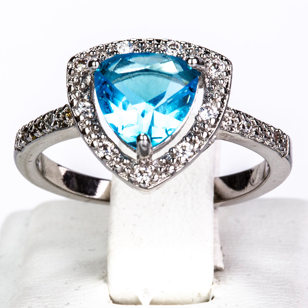 Arany tónusú Emporia Ötvözetű Szett Kék Emporia® Kristállyal ( Nyaklánc+Fülbevaló+Gyűrű ) 6 