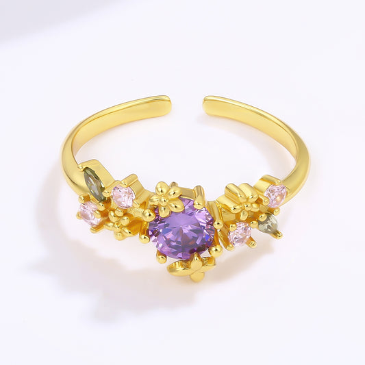 Arany tónusú Emporia Ötvözetű Gyűrű Lila Emporia® Kristállyal és Rózsaszínű Emporia® Kristállyal