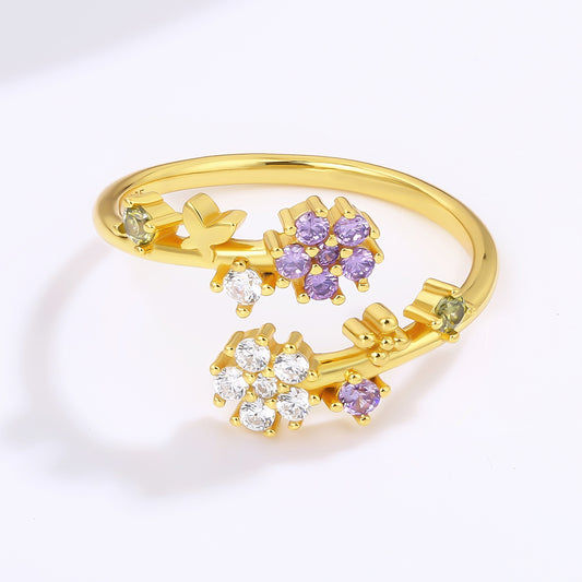 Arany tónusú Emporia Ötvözetű Gyűrű Fehér Emporia® Kristállyal és Lila Emporia® Kristállyal